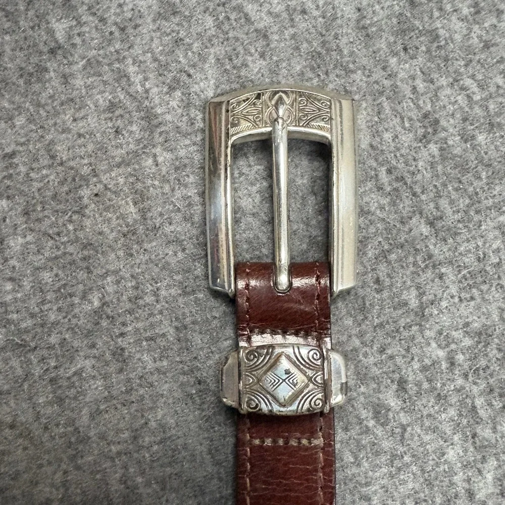 Brighton Braided Leather Belt Brown Silver Buckle‎ Western Boho Women's 28